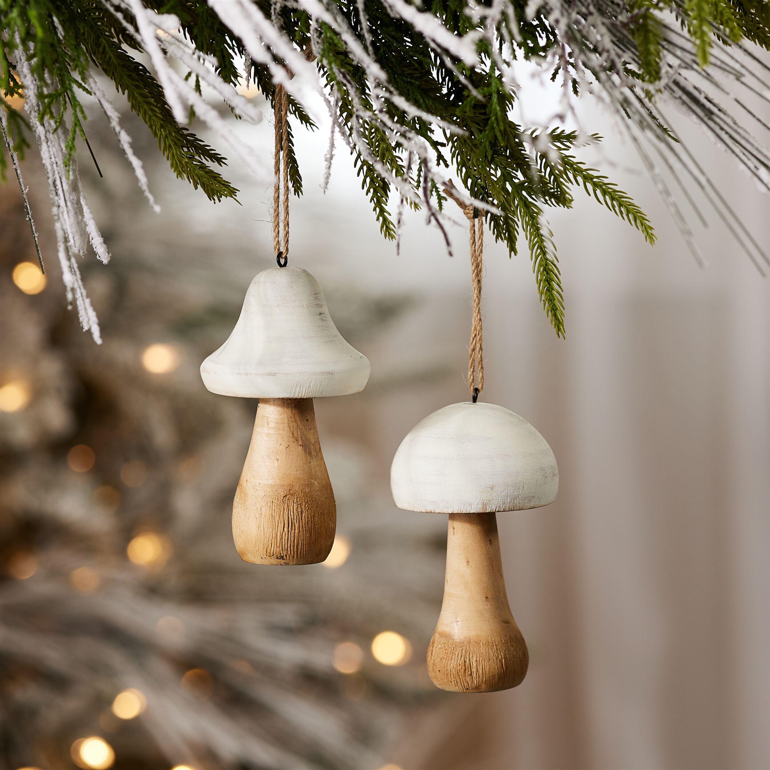 Wood Mushroom Ornament  (Set of 4), WHITE TAN, alternate image number 2