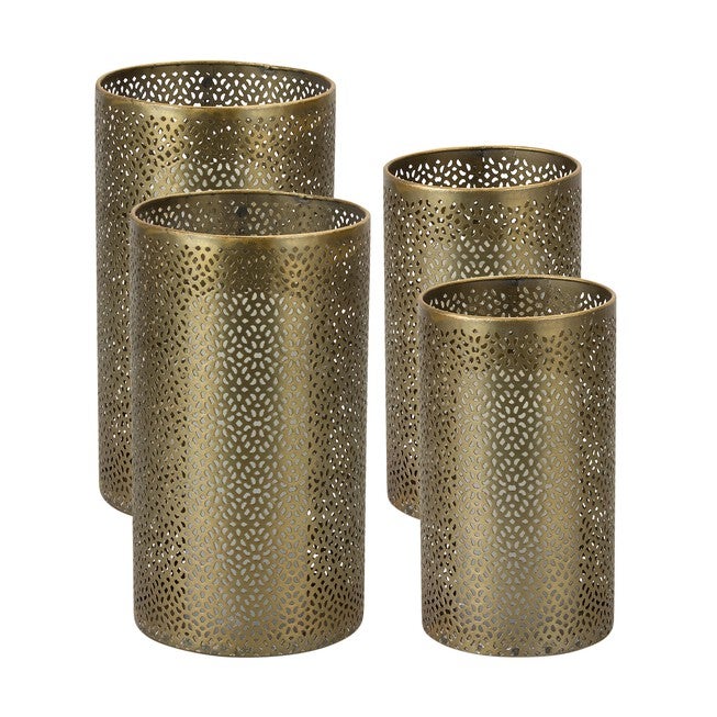 Ornamental Punched Metal Candle Holder (Set of 4), GOLD, hi-res image number null