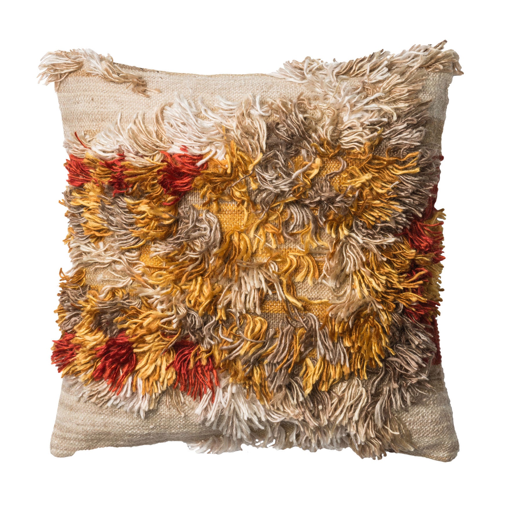 Shaggy Bohemian Air Decorative Pillow, CAMEL SUNSET, hi-res image number 0