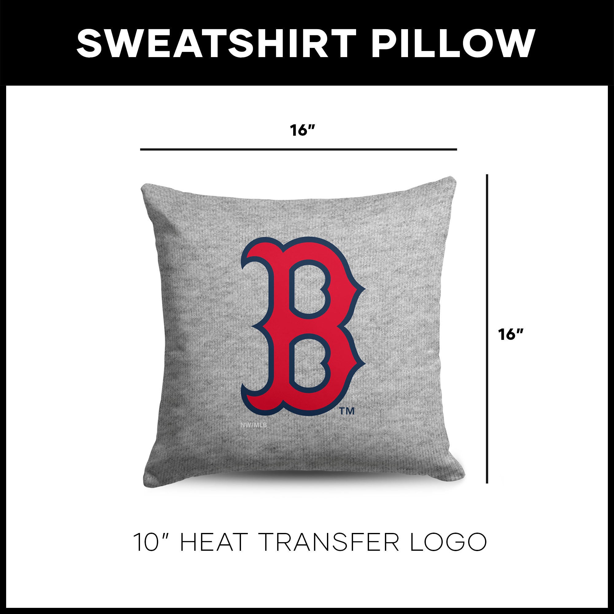Boston Red Sox MLB Primary Sweatshirt PIllow 16 Inches, GRAY, alternate image number 4