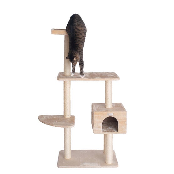 Gleepet 57" Beige Real Wood Cat Tree With Playhouse And Perch, , alternate image number null