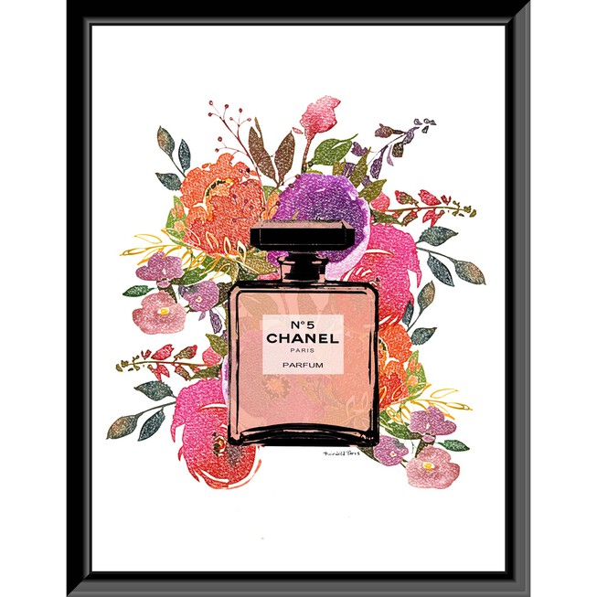 Chanel Floral Bottle 14x18 Framed Print