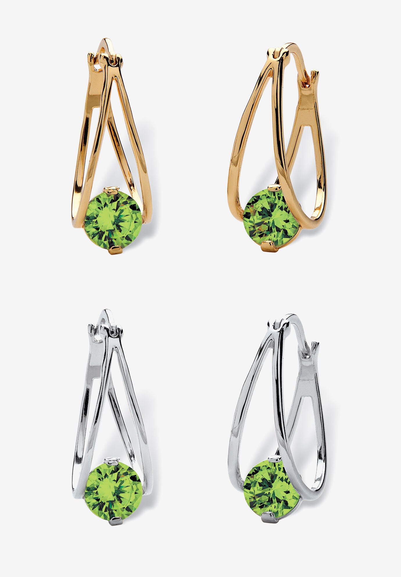 Silvertone 2 Pair Set Hoop Earrings (24x9mm) Round Simulated Blue, AUGUST, hi-res image number 0