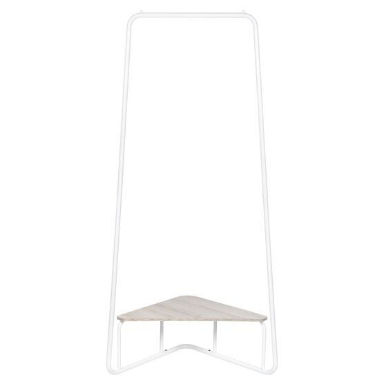 Corner Garment Rack W/Wood Shelf White, WHITE, hi-res image number null