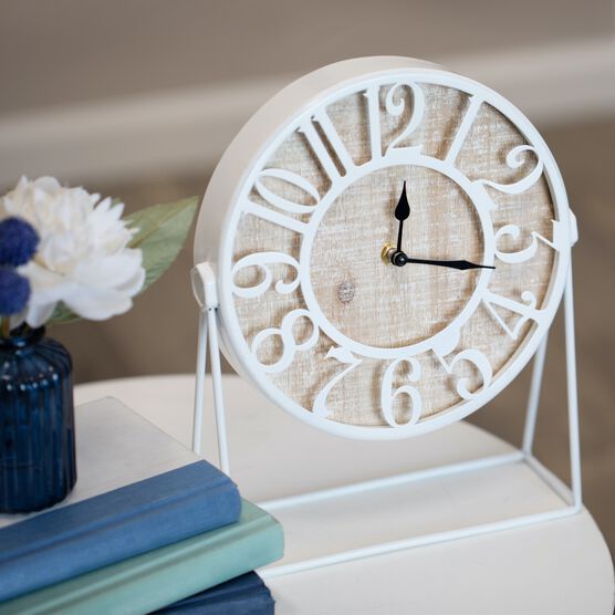 Dominick Wood and Metal White Table Clock, , alternate image number null