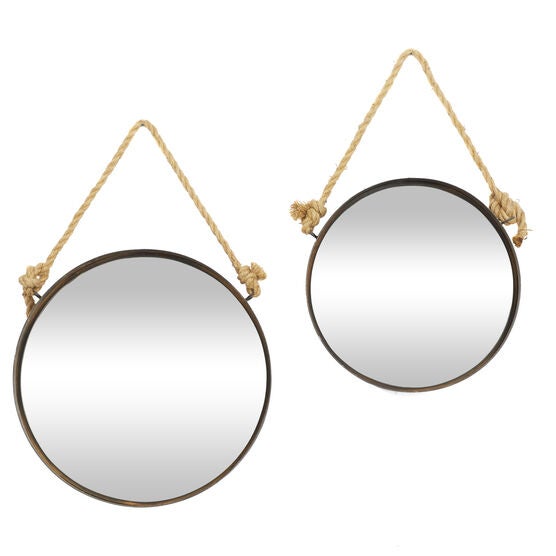 Set Of 2 Brown Metal Industrial Wall Mirror, BROWN, hi-res image number null