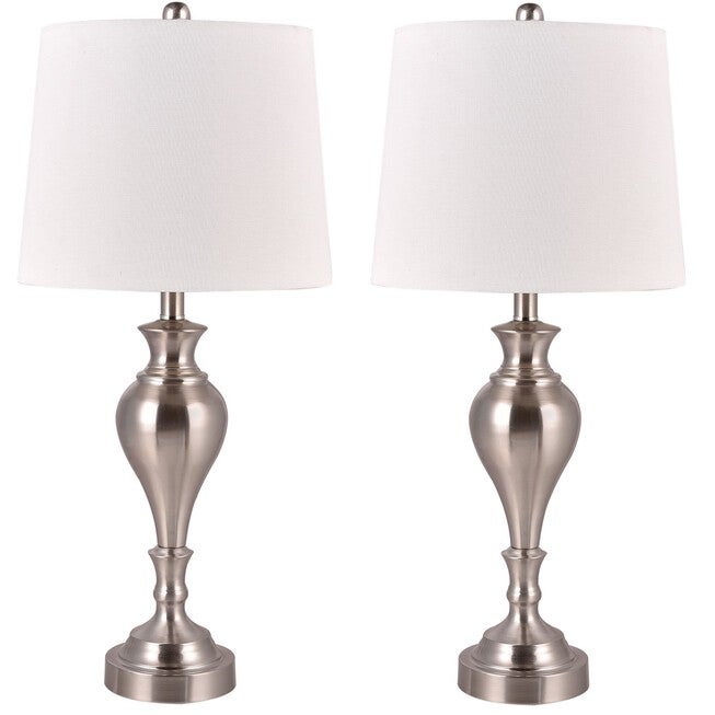 Brushed Steel Metal 27 inches Table Lamp, Set 2, STEEL, hi-res image number 0