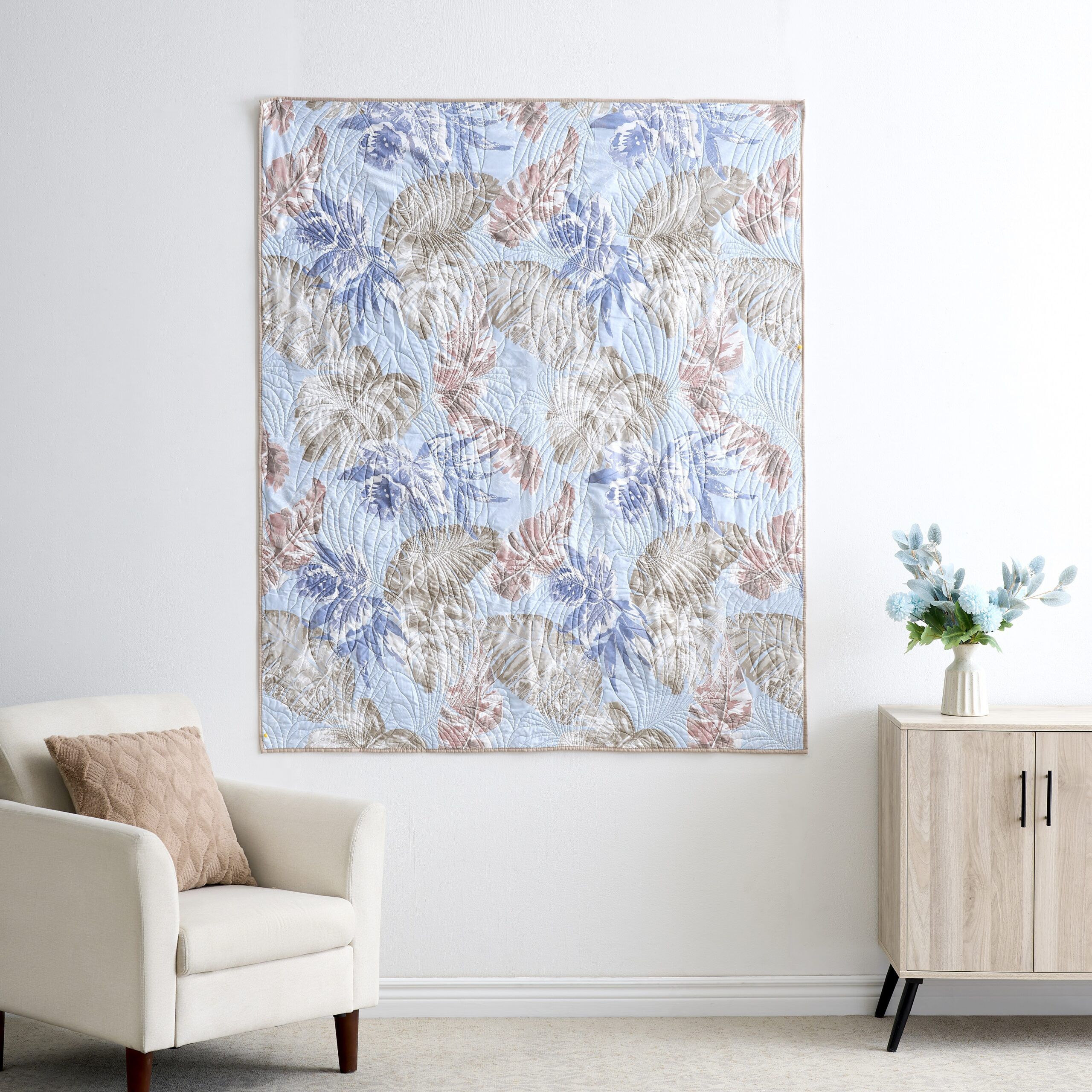 Tropics Mist Palm Leaf Quilted Throw Blanket, Mist, MIST, alternate image number 3