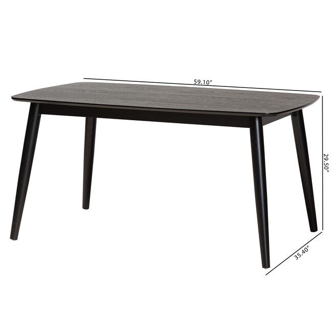 Flora Mid-Century Modern Black Finished Wood Dining Table, , alternate image number null