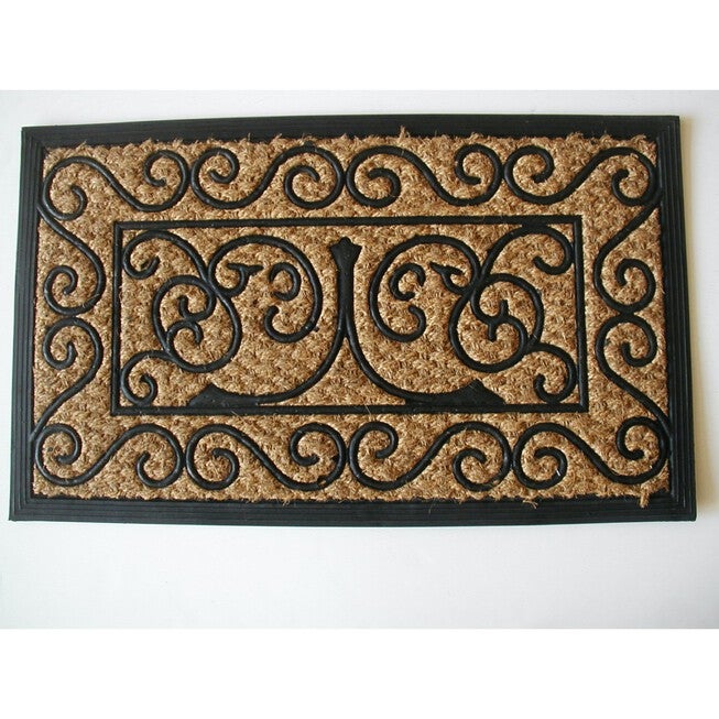 Panama Scroll Flat Weave Coir Mat With Rubber Backing Floor Coverings, MULTI, hi-res image number 0