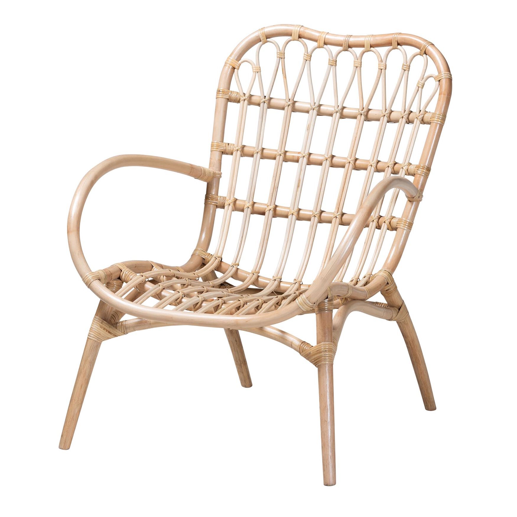 Bajo Modern Bohemian Natural Brown Rattan Arm Chair, NATURAL BROWN RATTAN, hi-res image number 0