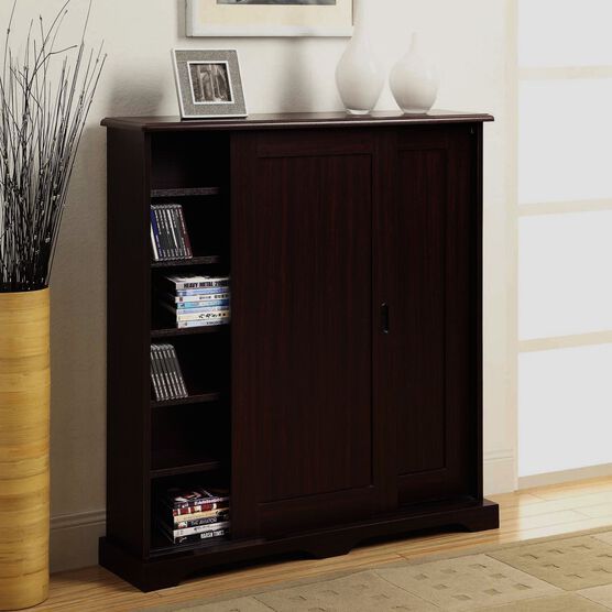 Sliding Door Multimedia Stand, DARK CHERRY, hi-res image number null