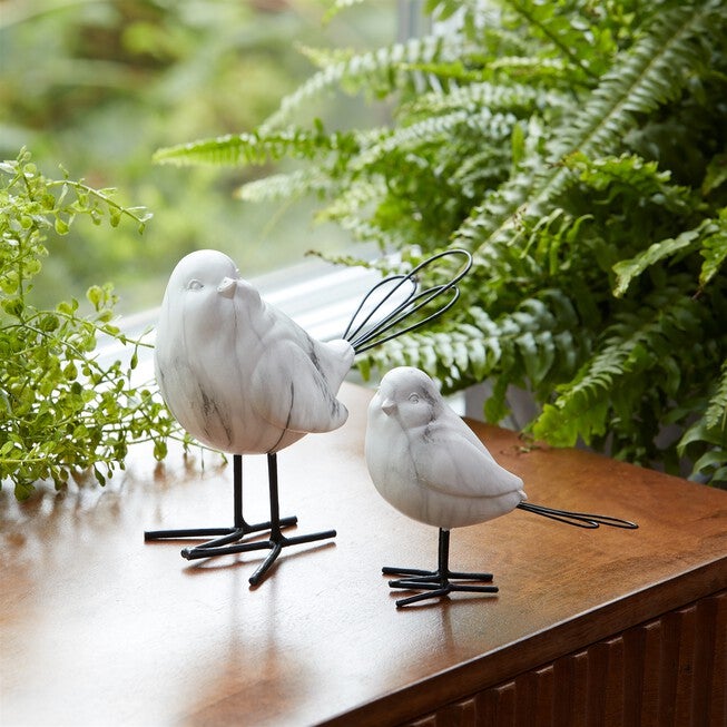 Marble Print Bird Figurine (Set of 2), WHITE GREY, alternate image number null