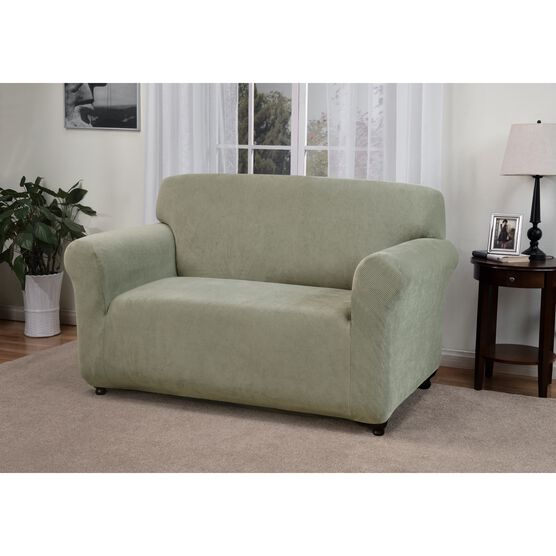 Kathy Ireland Knit Pique Loveseat Slipcover Furniture Protector, MOSS, hi-res image number null