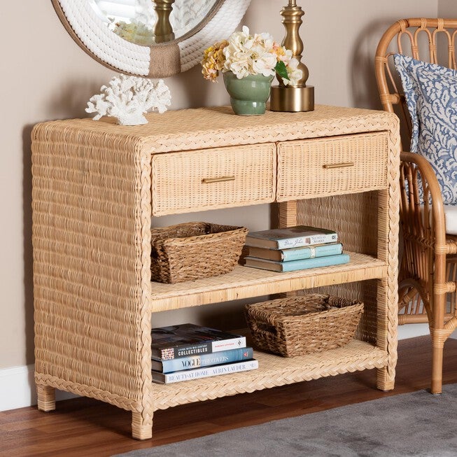 Lanica Braided Natural Rattan Console Table, SUN BLEACHED RATTAN, hi-res image number null
