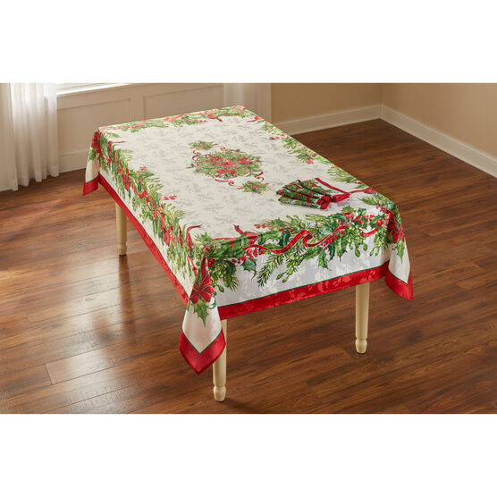 Holly Ribbon Tablecloth 52&quot; x 70&quot;, MULTI