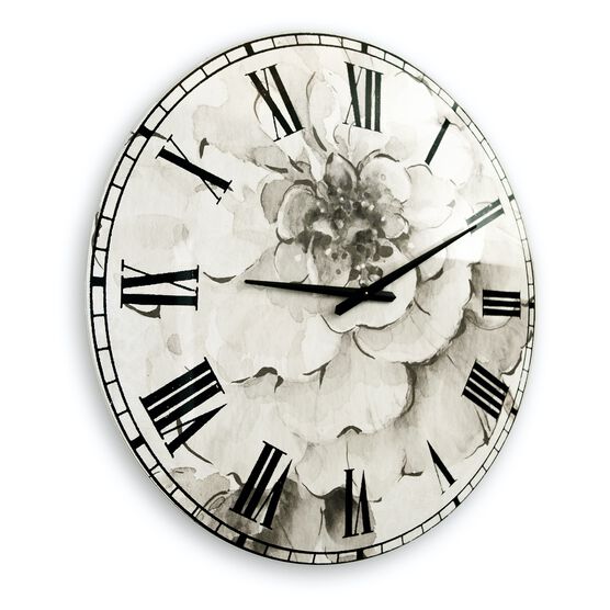 Indigold Grey Peonies I Traditional Wall Clock, , alternate image number null