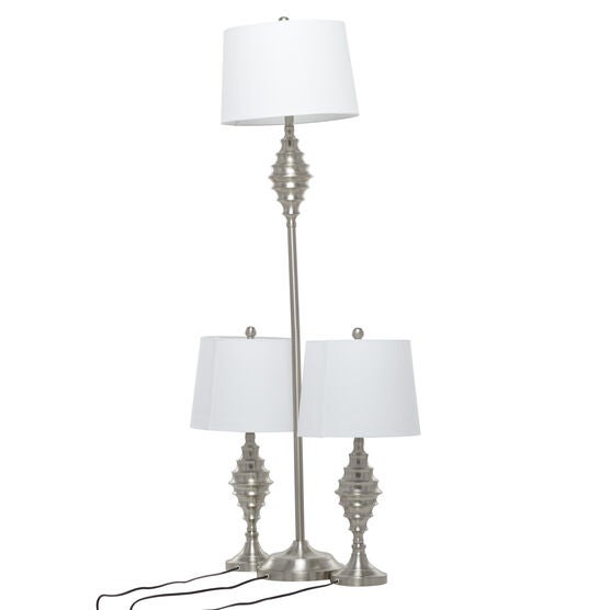 Set Of 3 Silver Coastal Table Lamp, , alternate image number null