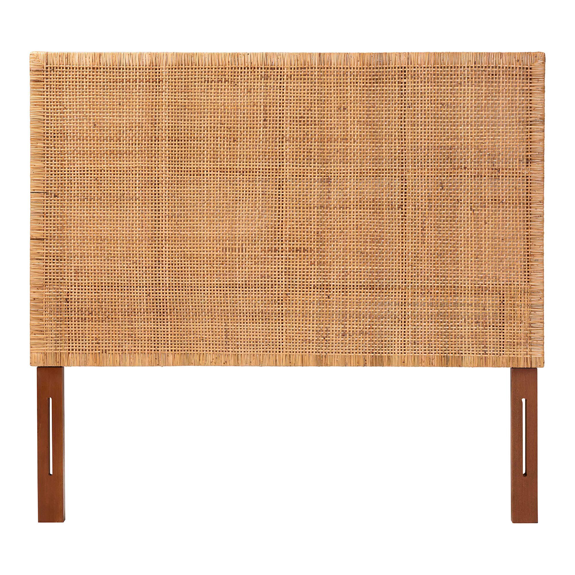 Lesia Bohemian Natural Rattan and Mahogany Wood Queen Size Headboard, LIGHT, alternate image number 2