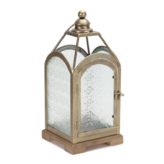 Lantern 16 inchesH Iron/Wood/Glass, PEWTER, hi-res image number null