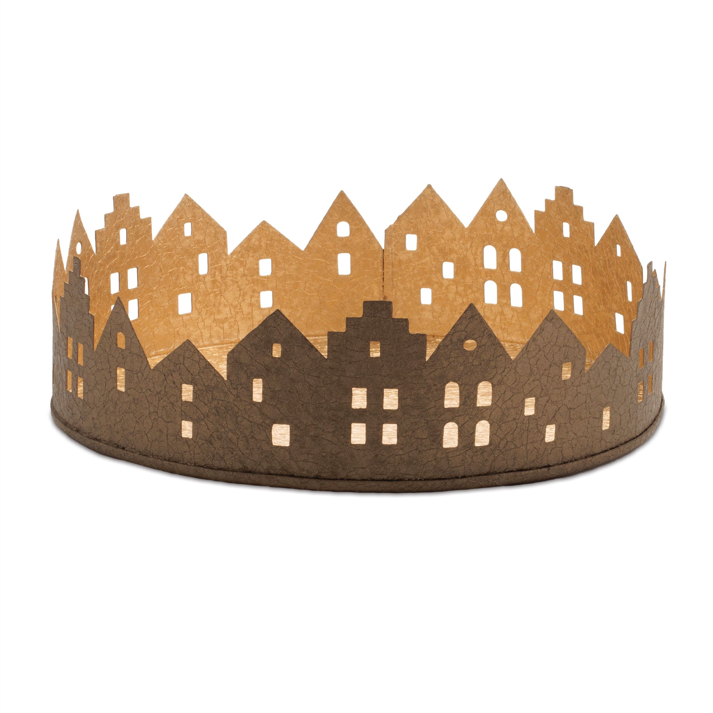 Cut Metal Village Candle Holder 9.75 inchesD, GOLD, hi-res image number 0