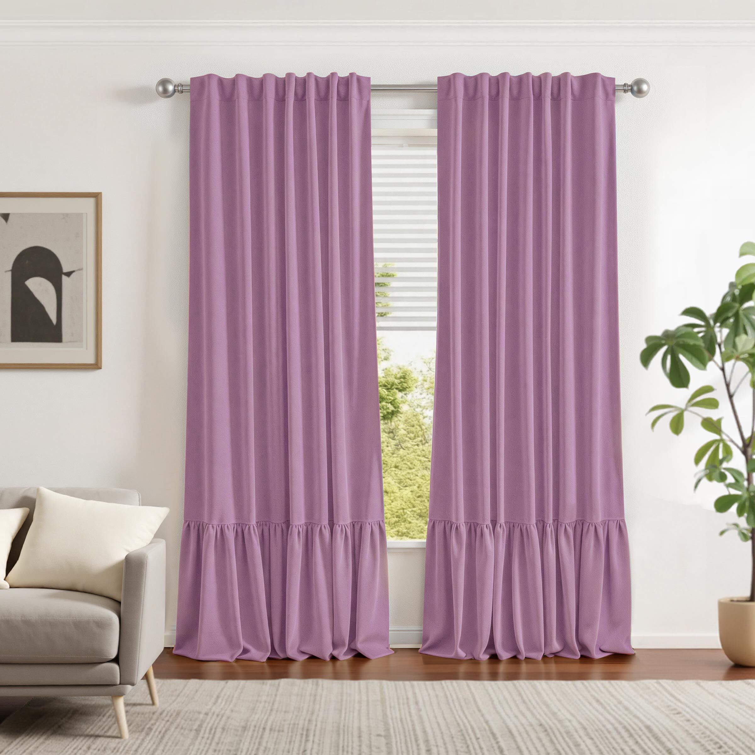 100% Blackout Recycled Cotton Ruffle Curtain Pair, BLEACHED MAUVE, alternate image number 5