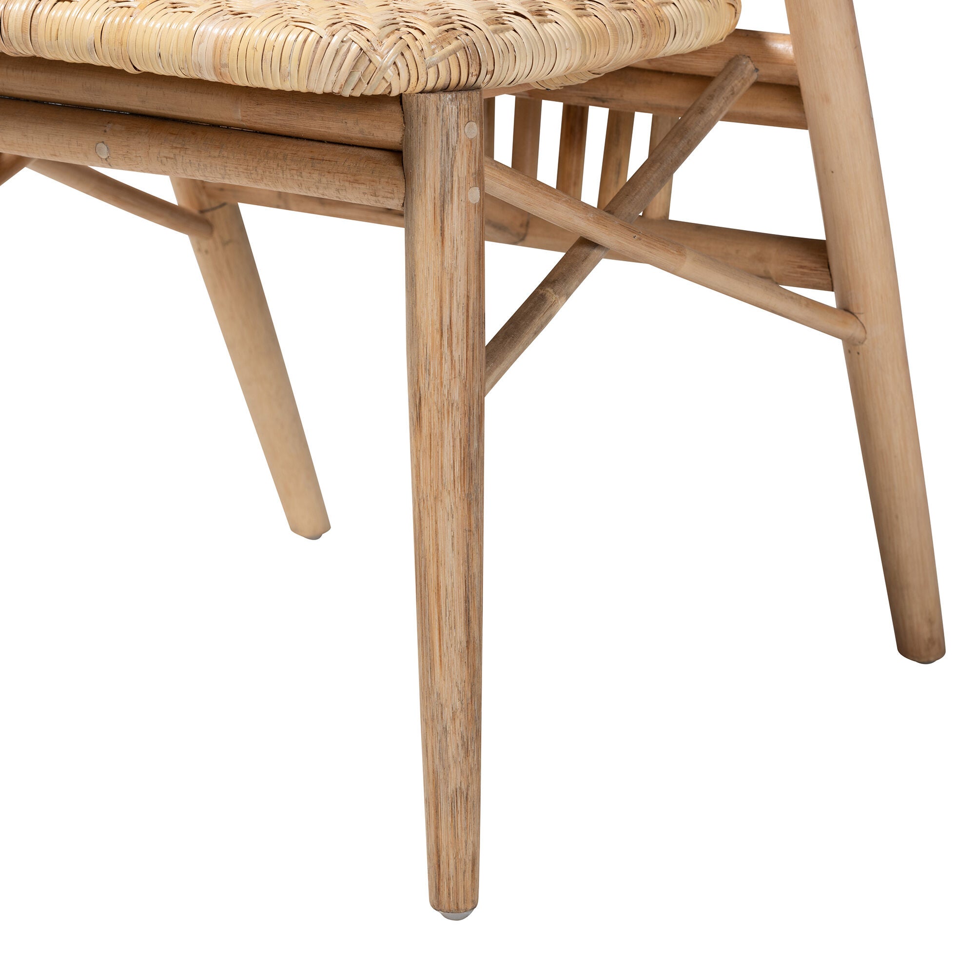 Kobe Mid-Century Modern Natural Brown Finished Wood and Rattan Dining Chair, NATURAL BROWN, alternate image number 7