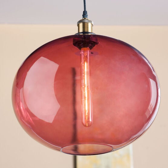 Colored Glass Large Elliptical Globe Pendant Lamp, MAGENTA BLACK, hi-res image number null