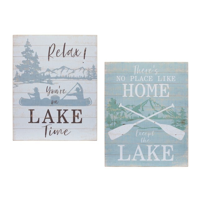 Wooden Lake Life Sentiment Sign (Set of 2), WHITE BROWN BLUE, hi-res image number 0