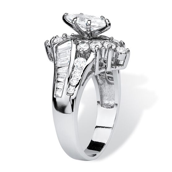 Platinum-Plated Marquise Engagement Ring Cubic Zirconia, , on-hover image number null