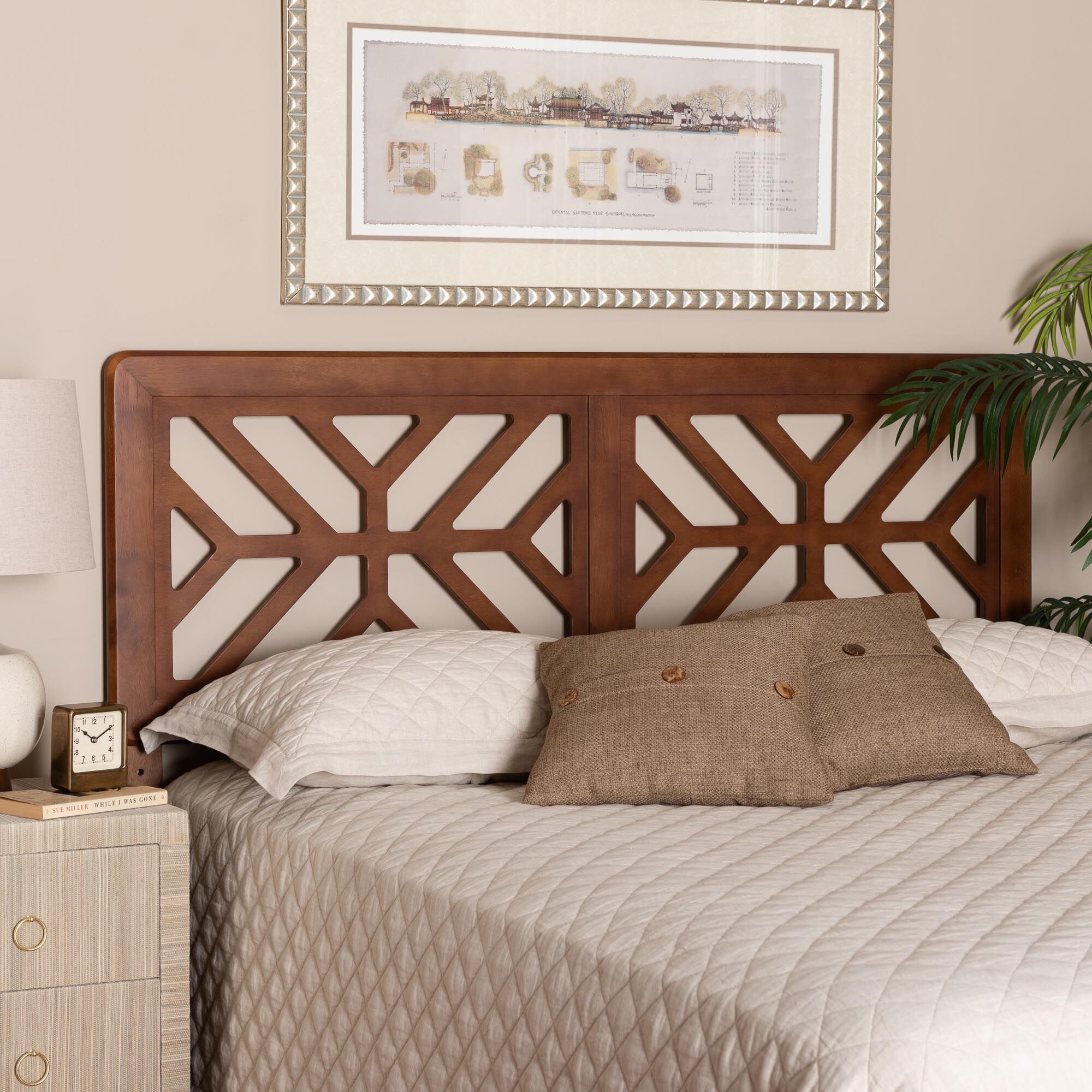 Kalare Wood Headboard with Geometric Cutout Design, Full, BROWN, hi-res image number 0