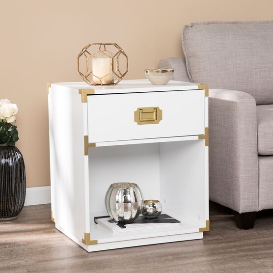 Campaign Tall Storage Side Table with Drawer, WHITE, hi-res image number null