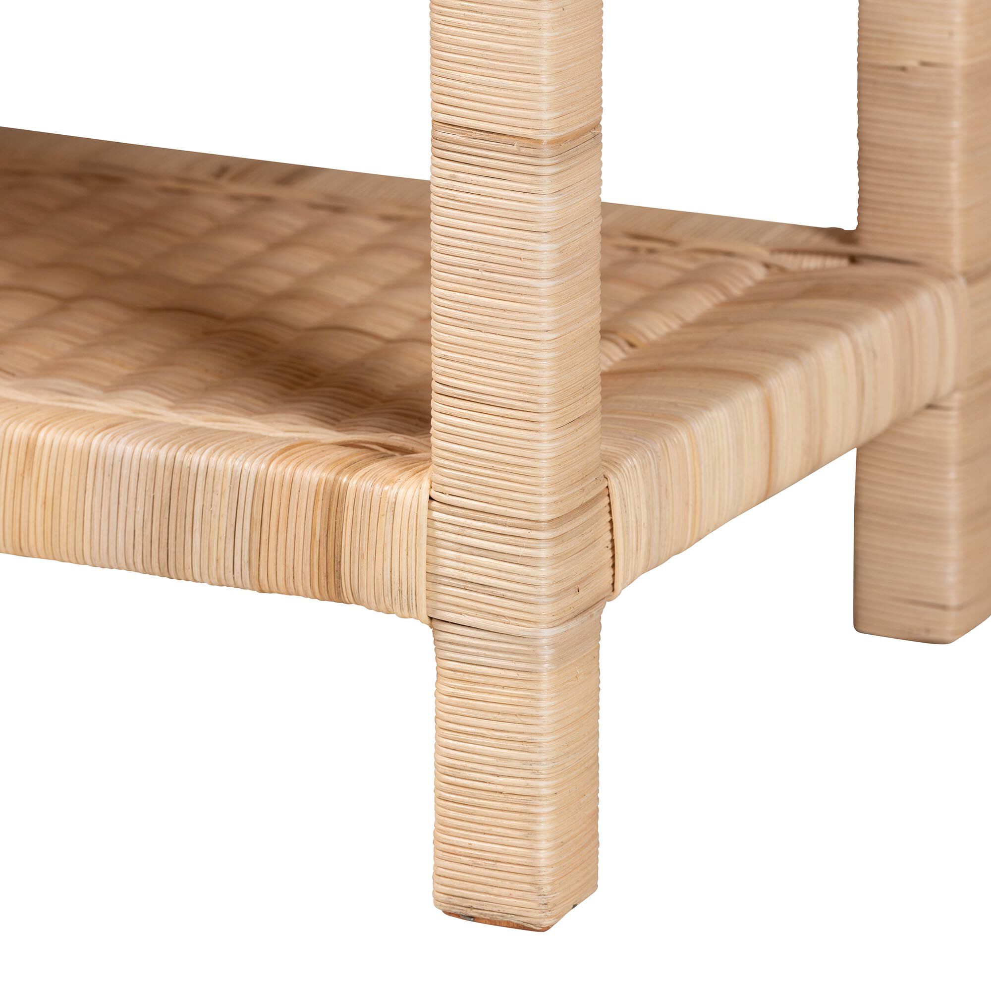 Weyman Scalloped Rattan End Table with Removable Tray Top, BROWN, alternate image number 6