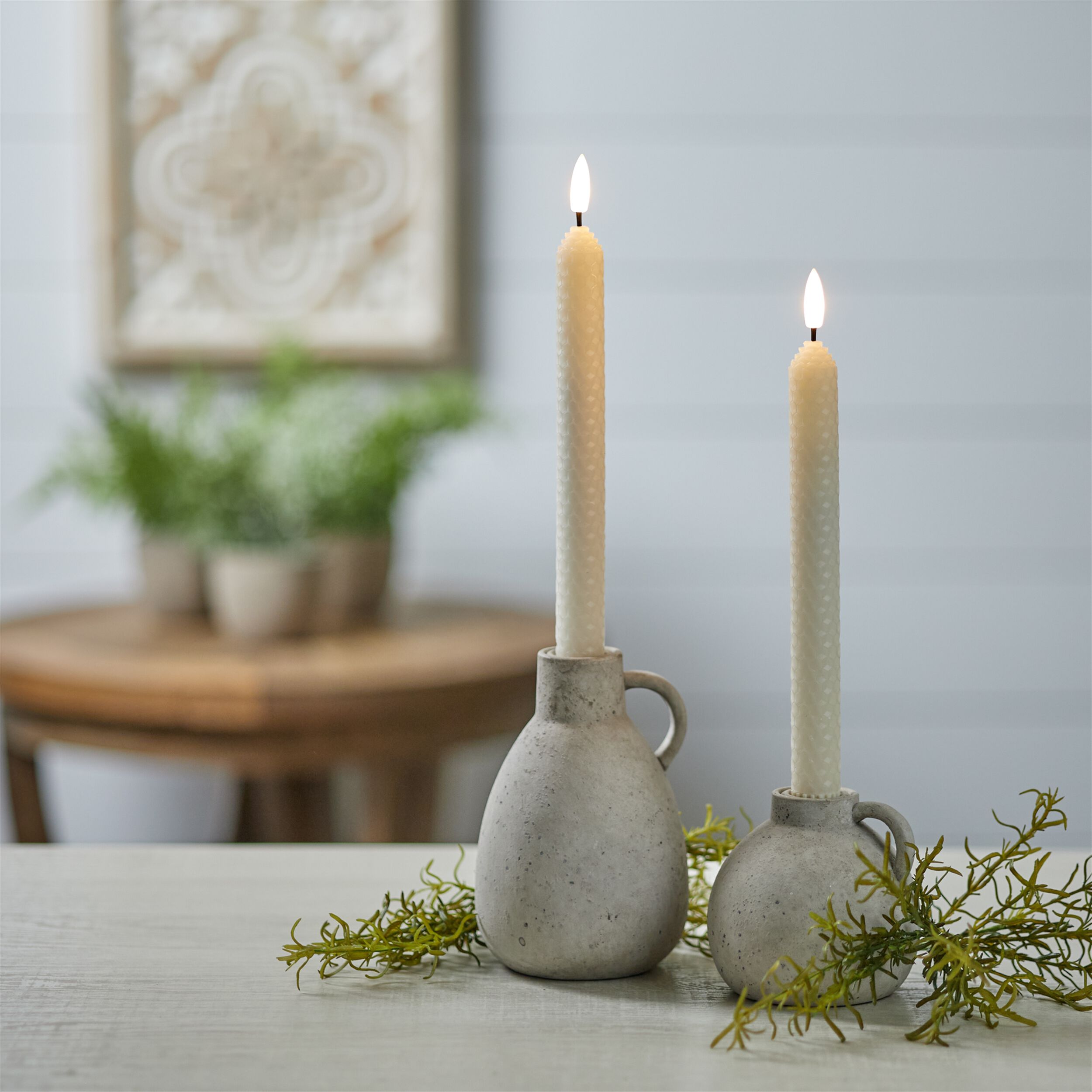 FIA Wick Beige Textured Taper Candle Set of 2, WHITE, alternate image number 3