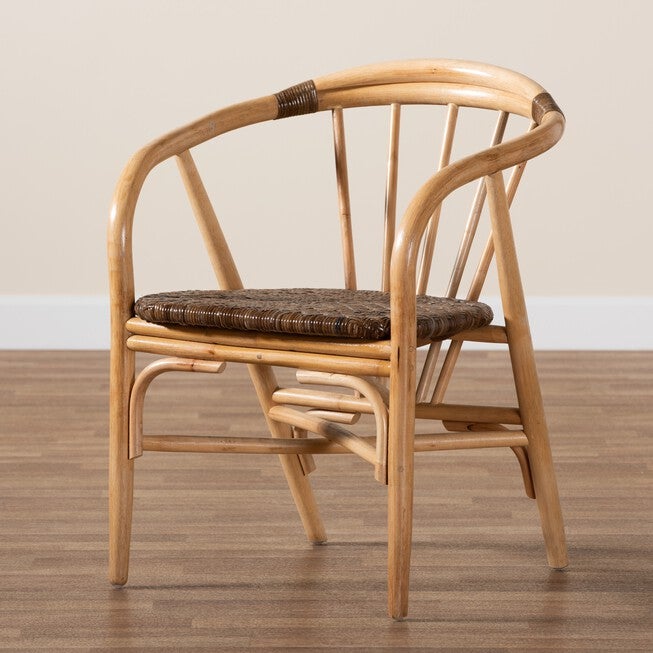 Kyoto Modern Bohemian Natural Brown Rattan 2-Piece Dining Chair Set, , alternate image number null