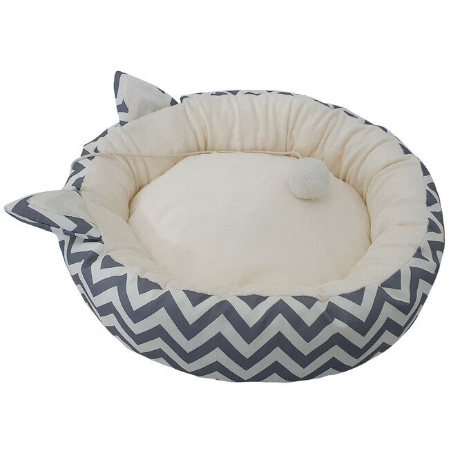Chevron Printing poly-cotton cozy round cat bed , 18 inch, , alternate image number null