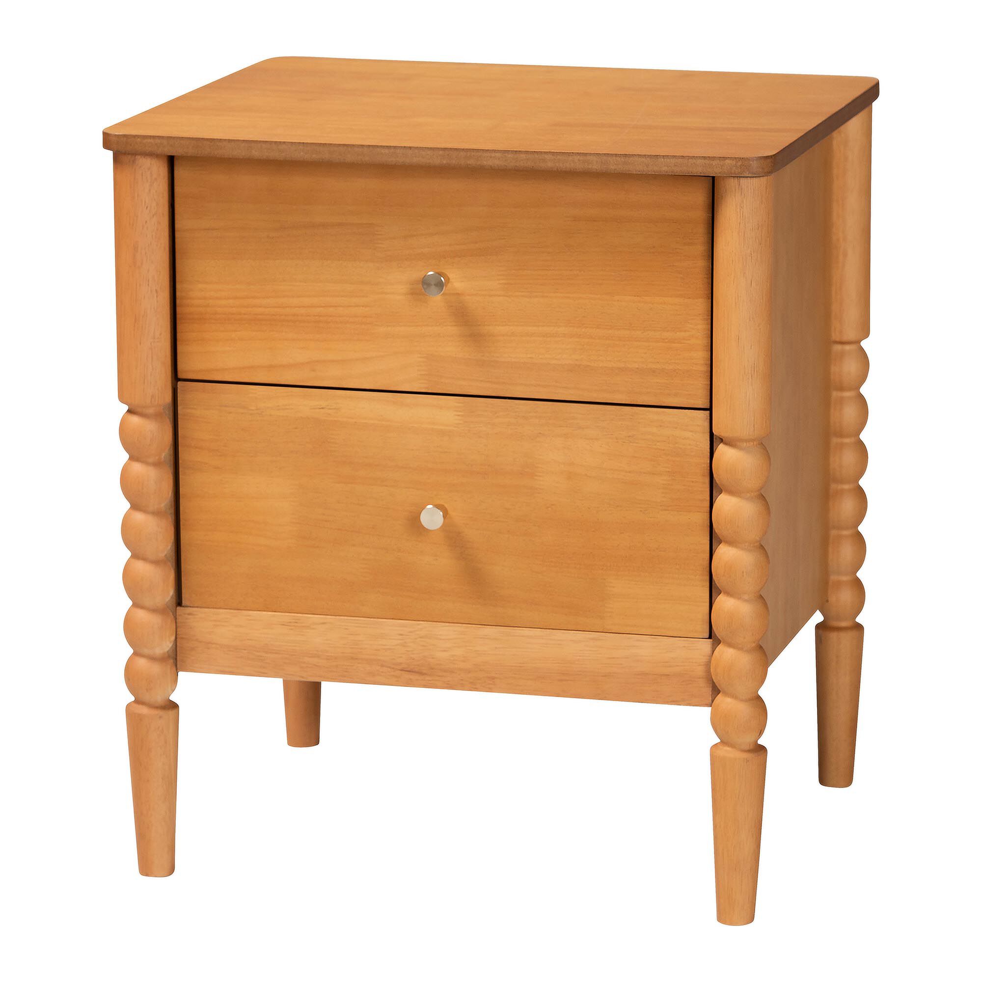 Lucera Mid-Century White 2-Drawer Bobbin Nightstand, BROWN, alternate image number 1