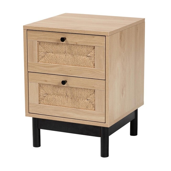Cherelle Mid-Century Modern Light Brown And Black 2-Drawer End Table, LIGHT BROWN BLACK, hi-res image number 0