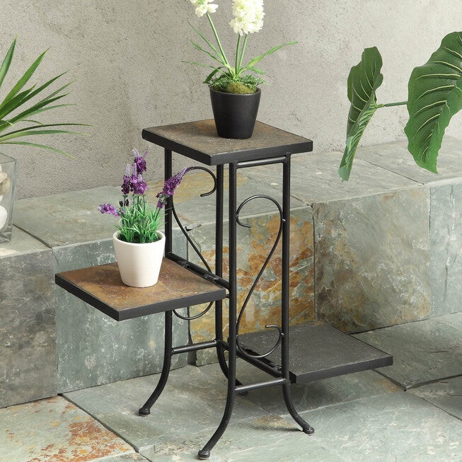 3-Tier Slate Plant Stand, BLACK, hi-res image number 0