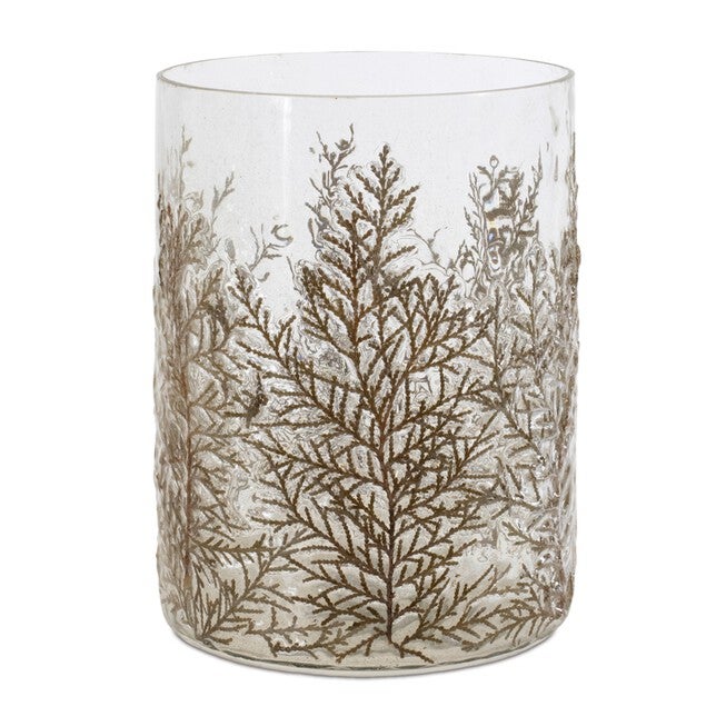 Dried Cedar Glass Candle Holder 8 inchesH, BROWN, hi-res image number null
