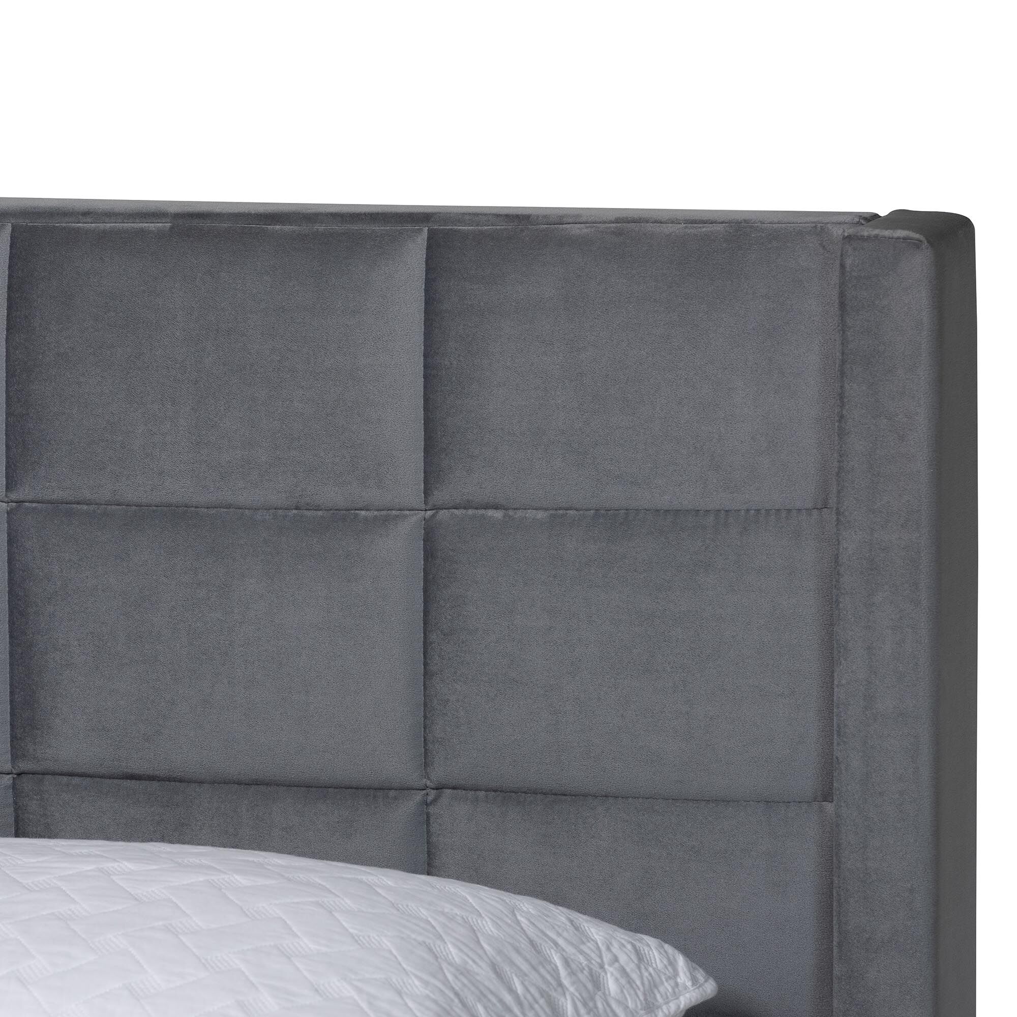 Baxton Studio Payne Modern Glam Grey Velvet and Dark Brown Wood Queen Bed, GREY, alternate image number 4