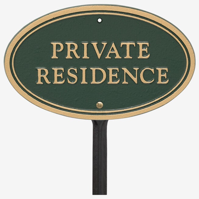 Private Residence Oval Wall/Lawn Statement Plaque, GREEN GOLD, hi-res image number null