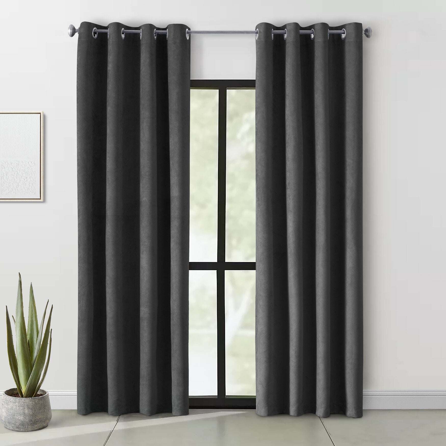 Navar Blackout Grommet Curtain Panel, BLACK, hi-res image number 0