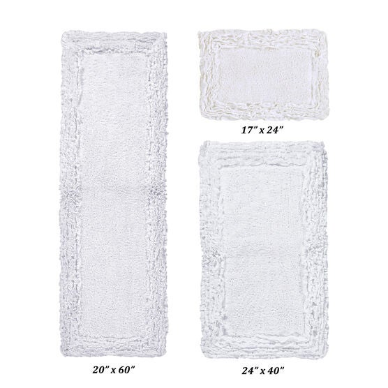Shaggy Border Bath Rug Mat, 3 Pc Set, (17" X 24" | 24" X 40" | 20" X 60"), WHITE, hi-res image number null