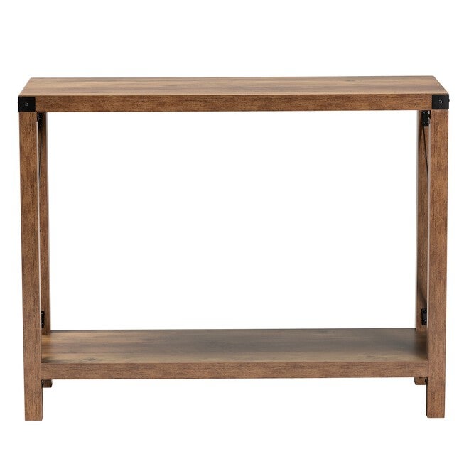 Rumi Modern Farmhouse Natural Brown Finished Wood And Black Metal Console Table, , on-hover image number null