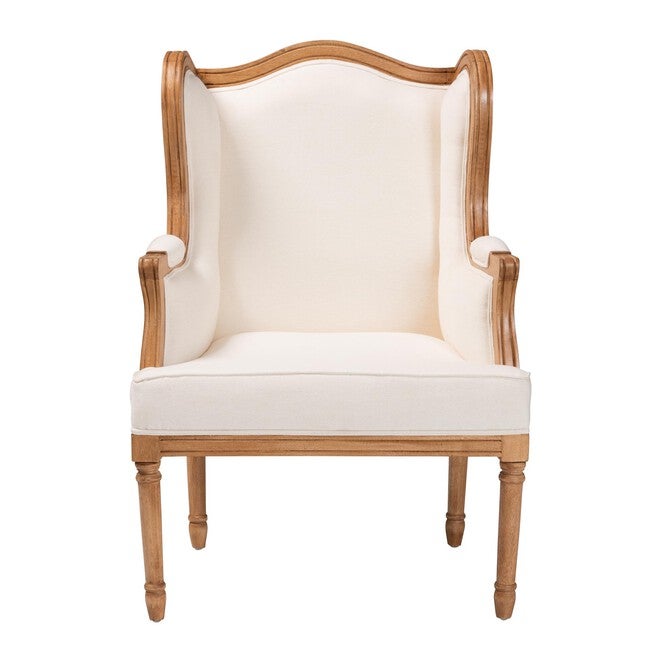 Rachana Traditional French Beige Fabric And Honey Oak Finished Wood Accent Chair, , on-hover image number null