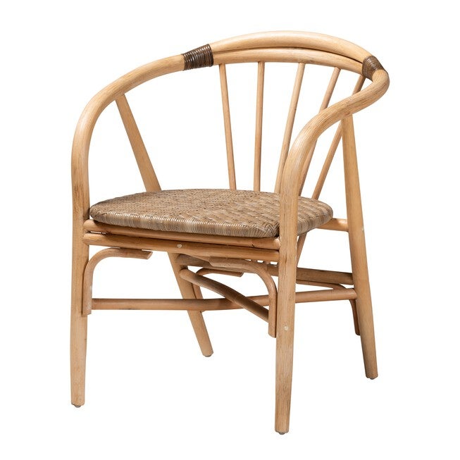Kyoto Modern Bohemian Natural Brown Rattan 2-Piece Dining Chair Set, NATURAL BROWN, hi-res image number null