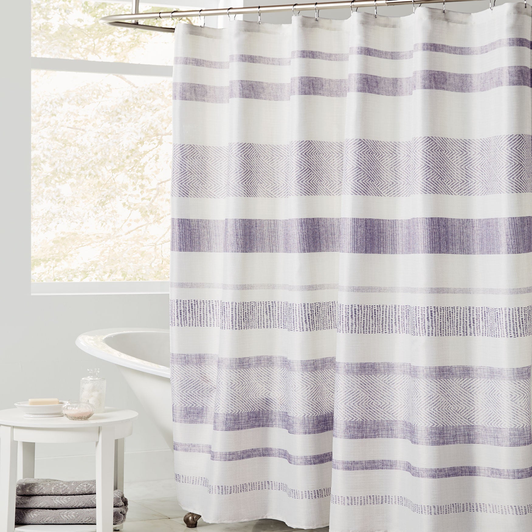 purple and grey shower curtain