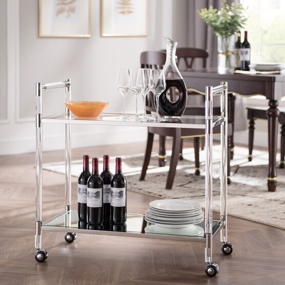 Janiston Silver Acrylic Bar Cart, SILVER, hi-res image number null