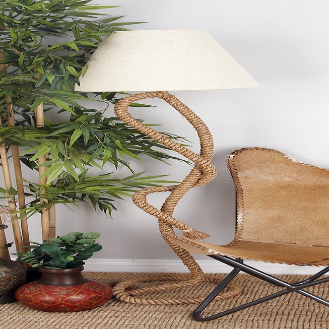 Brown Jute Rope And Iron Rustic Floor Lamp, , alternate image number null